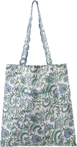 Ridhi Columbia Blue Floral Hand Block Print Canvas Grocery Bulk 15X16 inch Reusable Shopping Foldable for Groceries Vegetables Fruits Tote Washable For Women Men