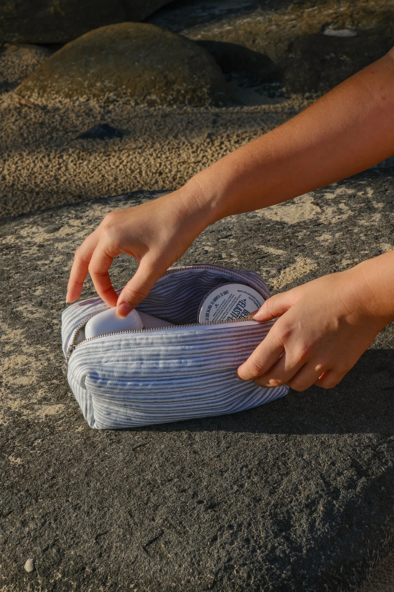 SAMPLE Mint Stripe Cosmetic Bag