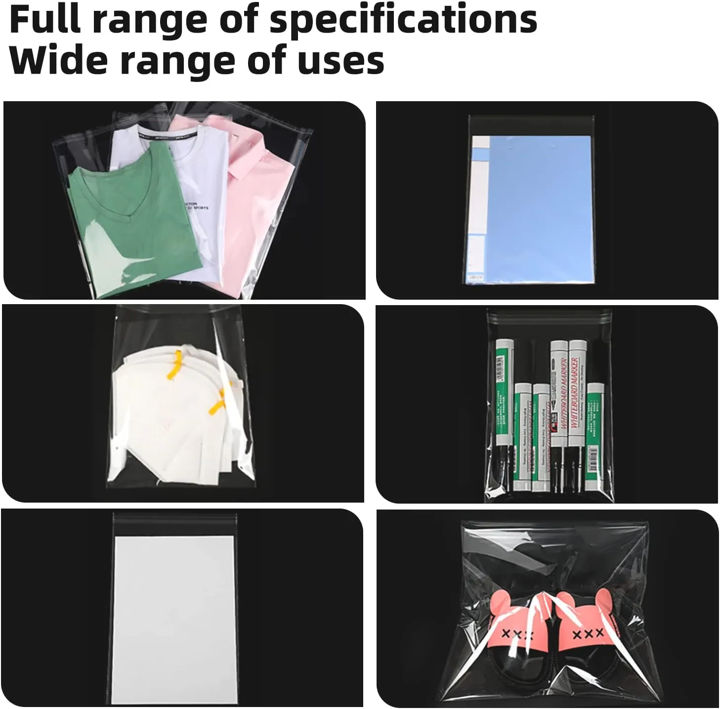 Self Sealing Cellophane Bags, Clear Resealable Bags for Packaging Shirt, 10x14 in, 100 Pcs