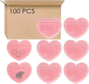 SHIDOW 100PCS Heart-Shaped Gift Bags, Heart-Shaped Jewelry Bags, Clear Plastic Heart Bags Resealable Baggies Cute Cookie Candy Pouch Jewelry Bag for Valentine's Day Gift Wrap Necklace Jewelry