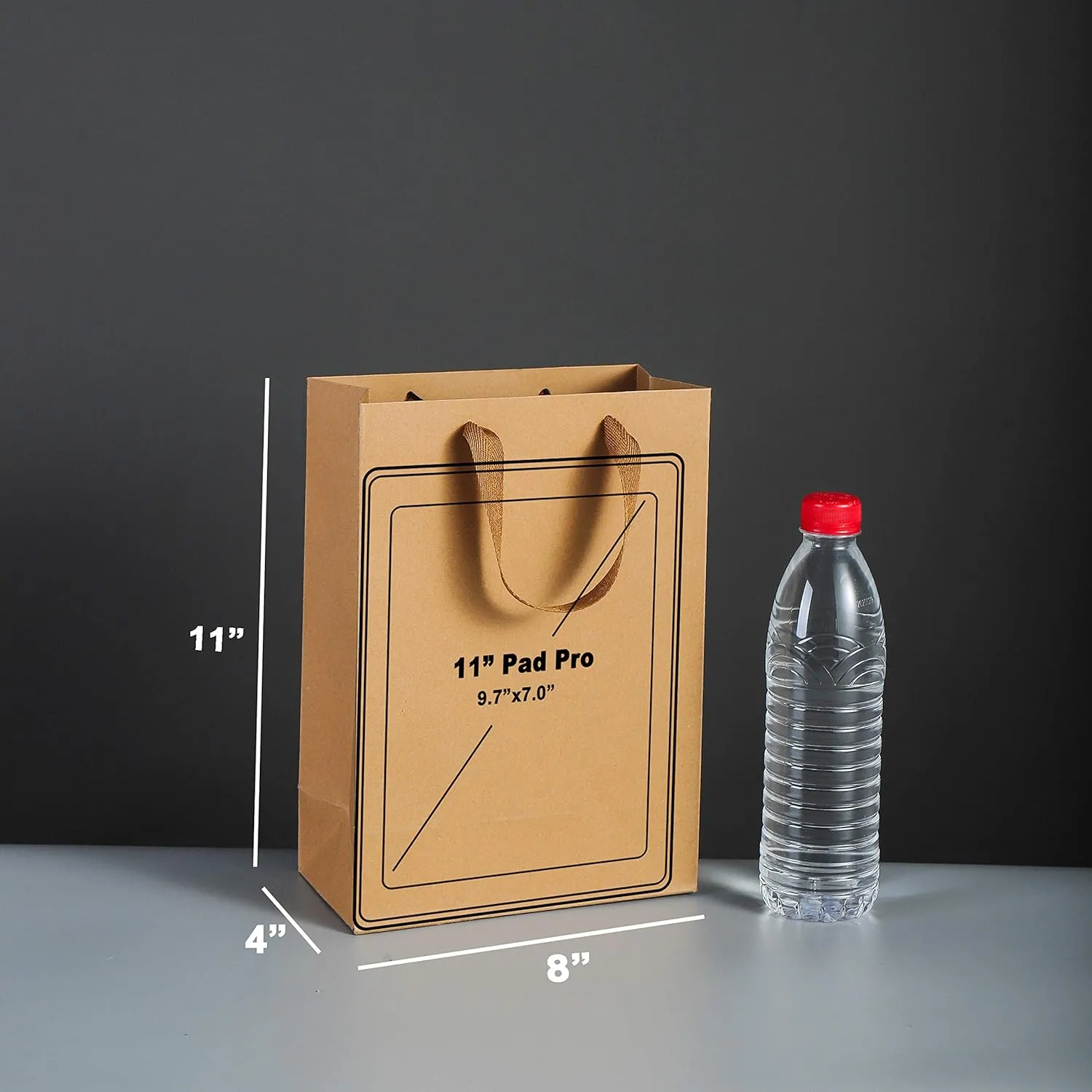 SHIPKEY 10pcs Kraft Paper Bags 8x4x11 Inches, Brown With Tissue Paper, Shopping, Retail, Gift With Soft Cloth Handles