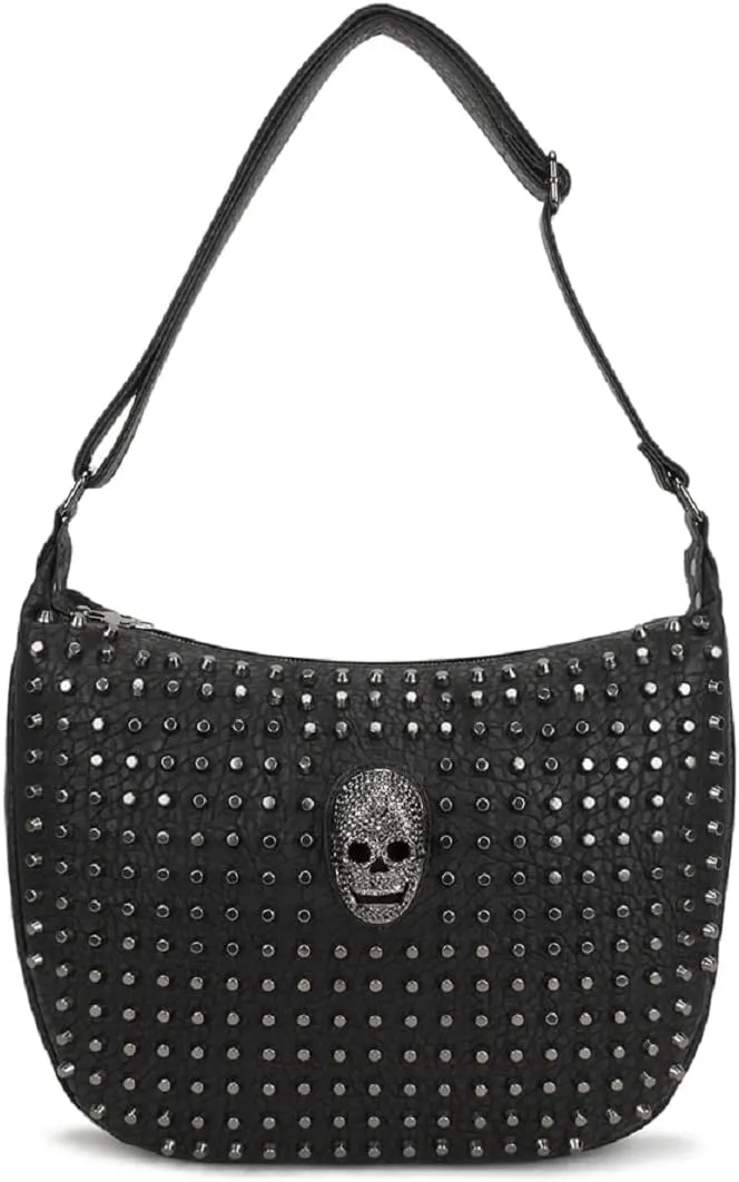 Shoulder Bags for Women Faux Leather Skull Handbag Rivet Crossbody Bags Totes Top-handle Bag, One Color, One Size