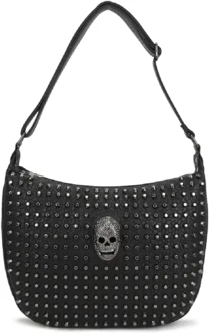 Shoulder Bags for Women Faux Leather Skull Handbag Rivet Crossbody Bags Totes Top-handle Bag, One Color, One Size