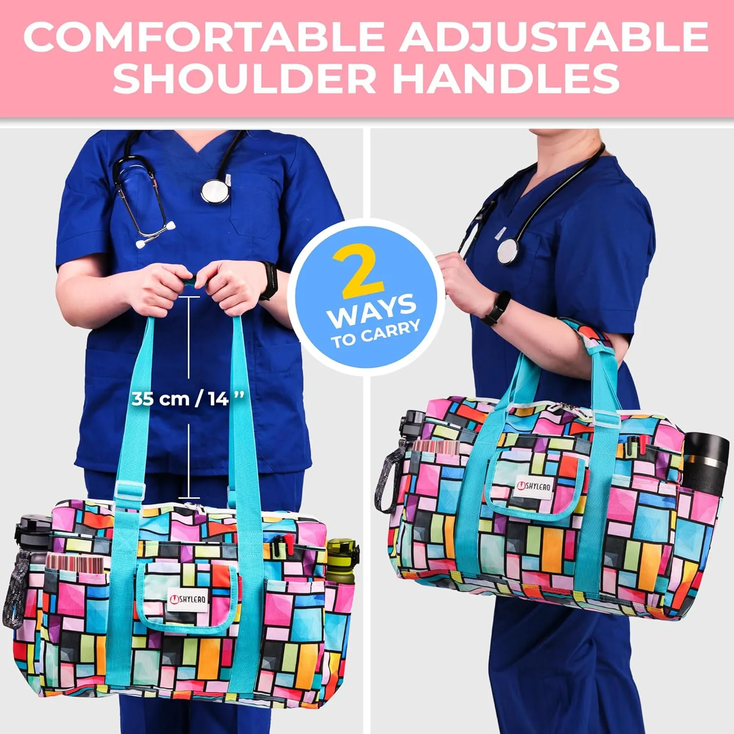 SHYLERO Nurse Bag with 21 Pockets - Big, Waterproof Medical Utility Tote for Daily Use
