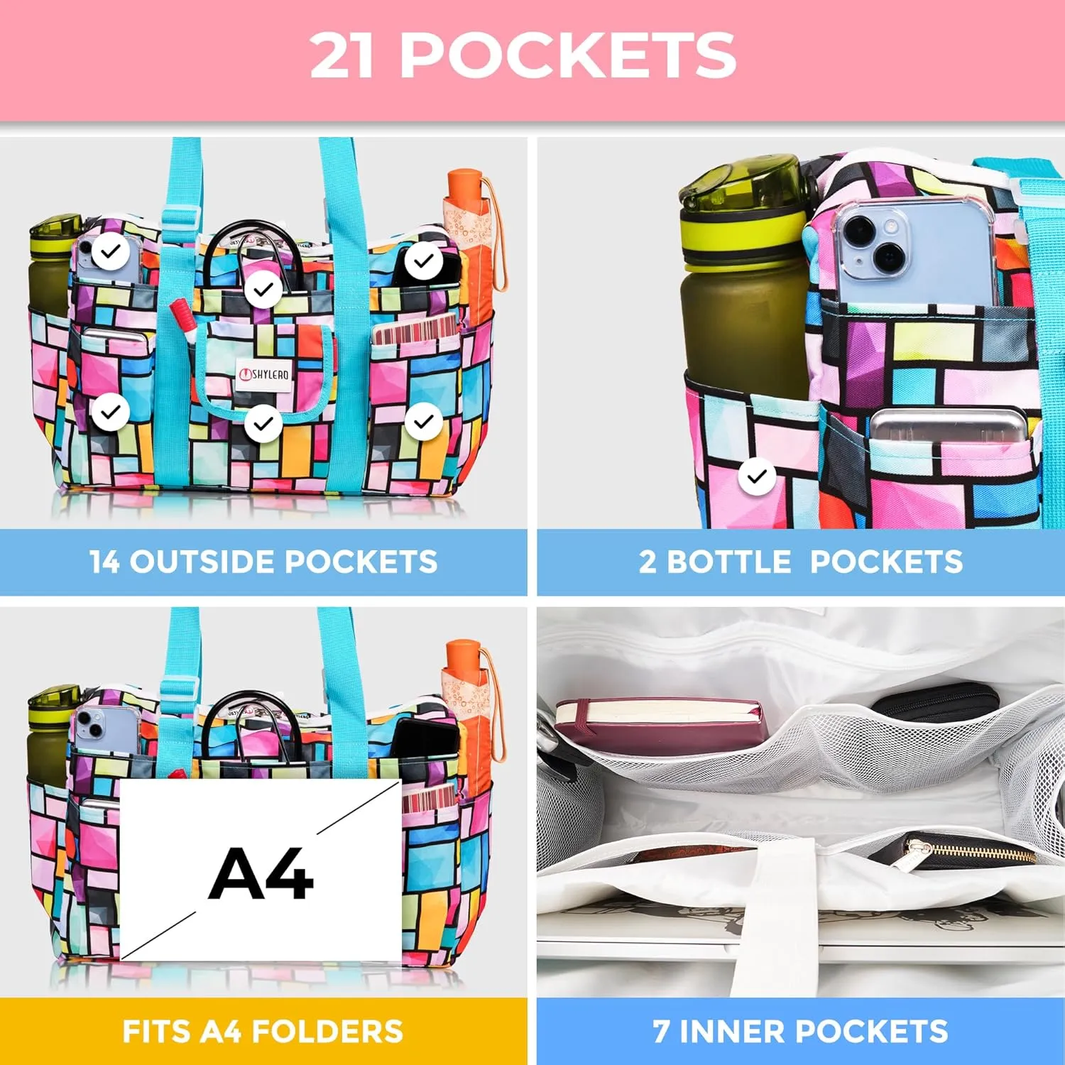 SHYLERO Nurse Bag with 21 Pockets - Big, Waterproof Medical Utility Tote for Daily Use
