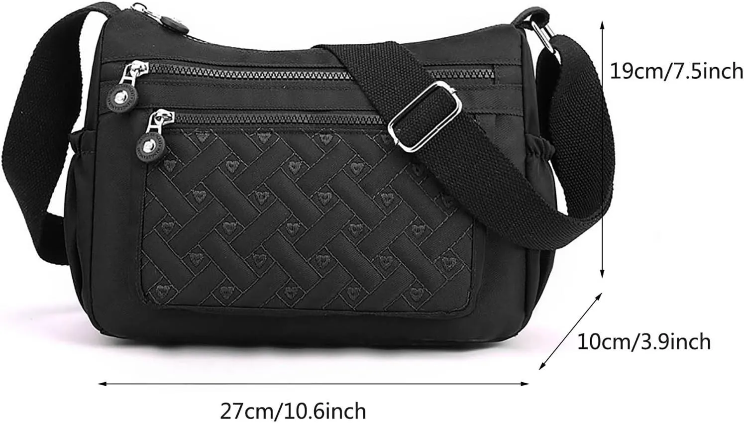 Single Shoulder Women's Bag New Nylon Embroidery Line Bag Canvas Lady's Body Cloth Bags Large Capacity (Black, One Size)