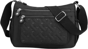 Single Shoulder Women's Bag New Nylon Embroidery Line Bag Canvas Lady's Body Cloth Bags Large Capacity (Black, One Size)