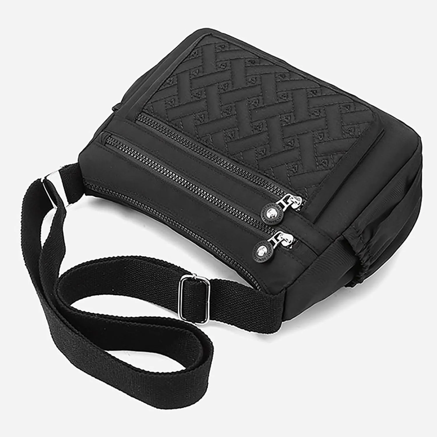 Single Shoulder Women's Bag New Nylon Embroidery Line Bag Canvas Lady's Body Cloth Bags Large Capacity (Black, One Size)