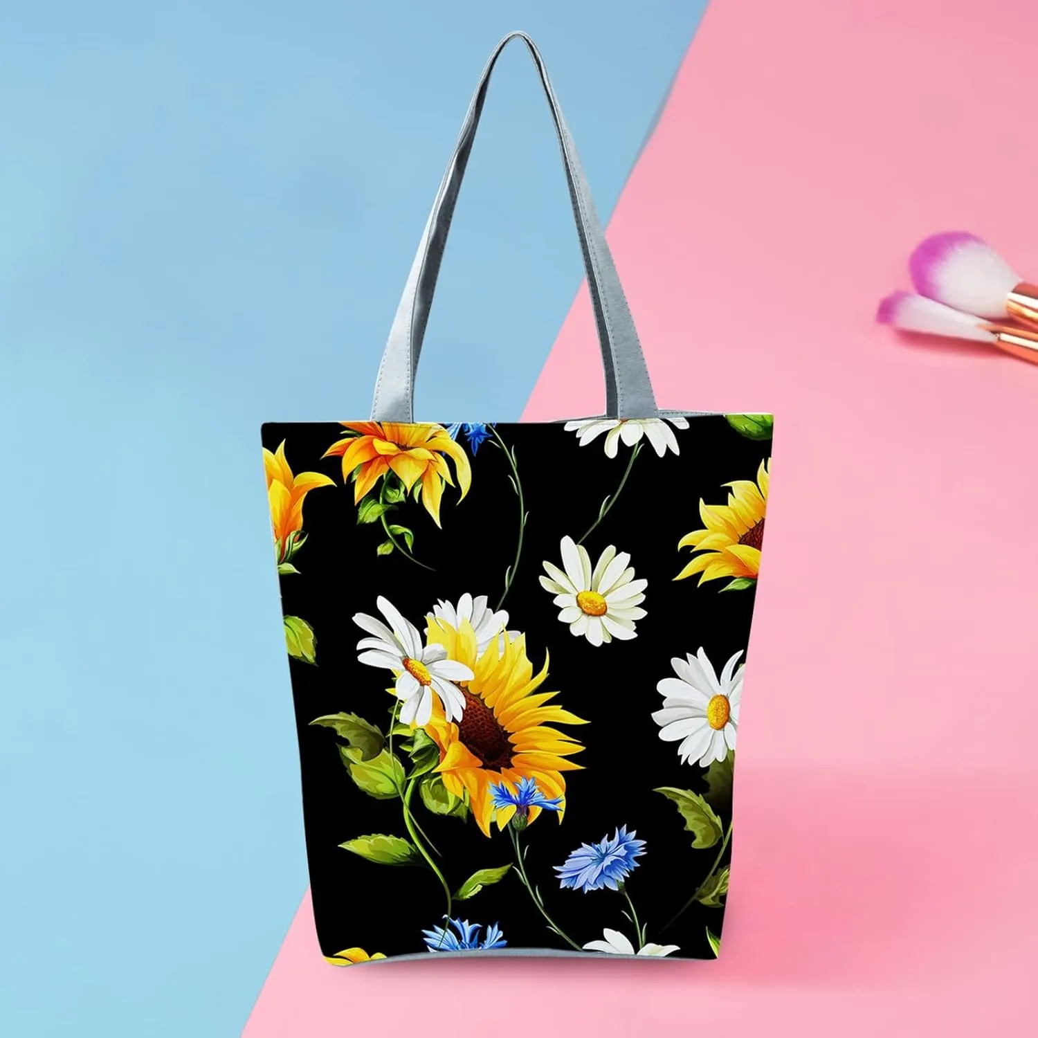 Small Purse Cute Tote Handbag Women's Slouchy Large Capacity Zippered Sunflower Printed Shoulder Bag