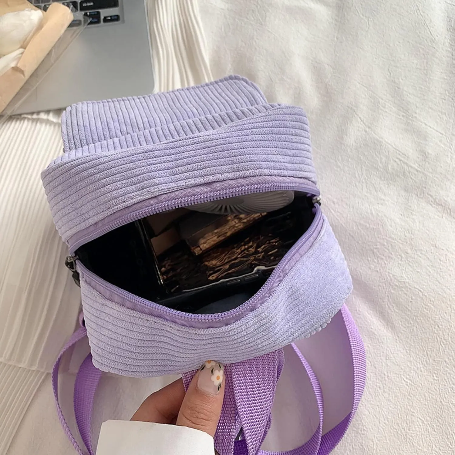 Small Purse for Women 2025 Fashion Simple Velvet Solid Backpack Corduroy Backpack