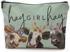 Small Travel Makeup Bag, Mini Cute Cow Print Makeup Bag for Purse, Small Toiletry Bags for Women, Western Gifts for Women, Cow Gifts for Cow Lovers/Cowgirls - Green