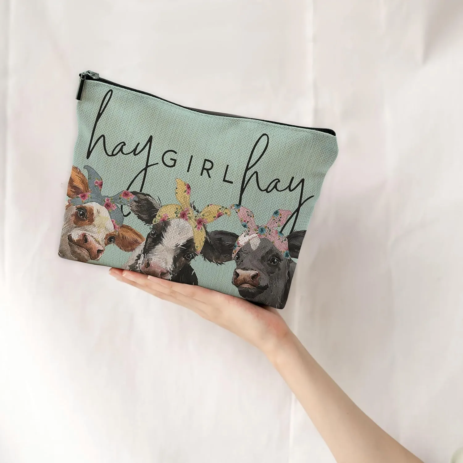 Small Travel Makeup Bag, Mini Cute Cow Print Makeup Bag for Purse, Small Toiletry Bags for Women, Western Gifts for Women, Cow Gifts for Cow Lovers/Cowgirls - Green