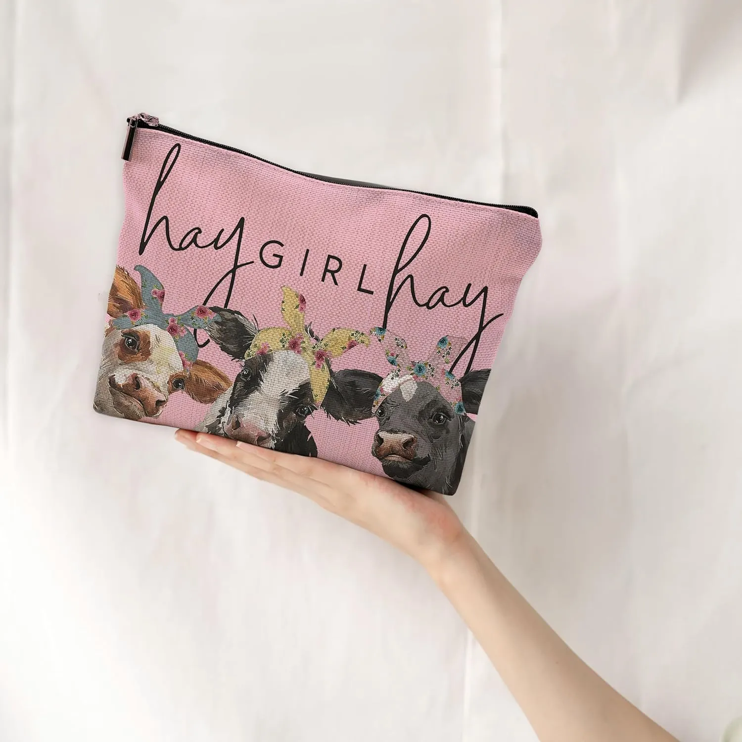Small Travel Makeup Bag, Mini Cute Pink Makeup Bag for Purse, Small Cow Print Toiletry Bags for Women, Western Gifts for Women, Cow Gifts for Cow Lovers/Cowgirls
