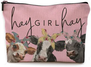 Small Travel Makeup Bag, Mini Cute Pink Makeup Bag for Purse, Small Cow Print Toiletry Bags for Women, Western Gifts for Women, Cow Gifts for Cow Lovers/Cowgirls