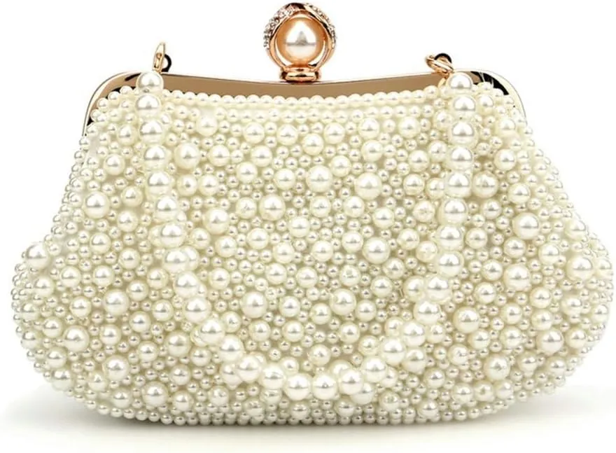 Solyinne Pearl Clutch Bag for Women Evening Wedding Party Bridal Handbag for Wedding Bridal Parites Prom
