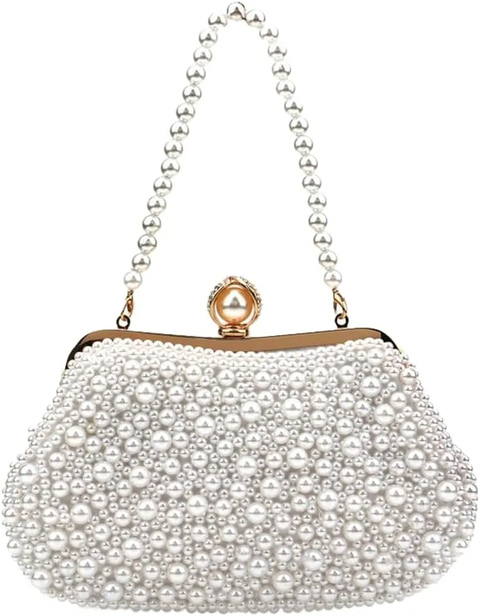 Solyinne Pearl Clutch Bag for Women Evening Wedding Party Bridal Handbag for Wedding Bridal Parites Prom