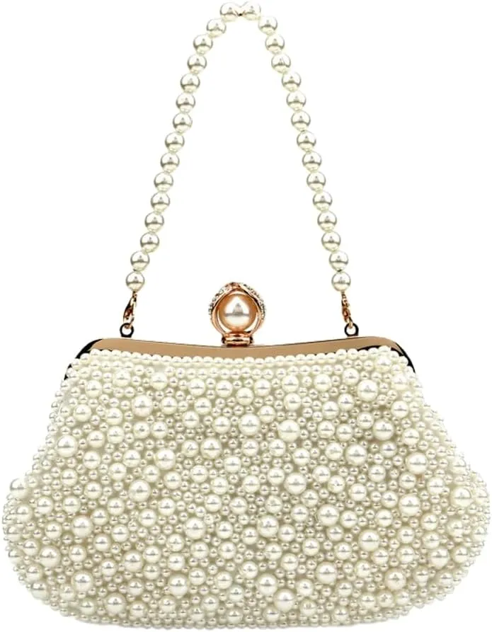 Solyinne Pearl Clutch Bag for Women Evening Wedding Party Bridal Handbag for Wedding Bridal Parites Prom