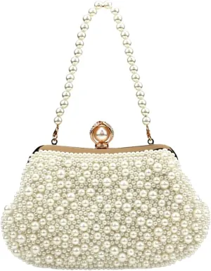 Solyinne Pearl Clutch Bag for Women Evening Wedding Party Bridal Handbag for Wedding Bridal Parites Prom