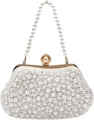 Solyinne Pearl Clutch Bag for Women Evening Wedding Party Bridal Handbag for Wedding Bridal Parites Prom