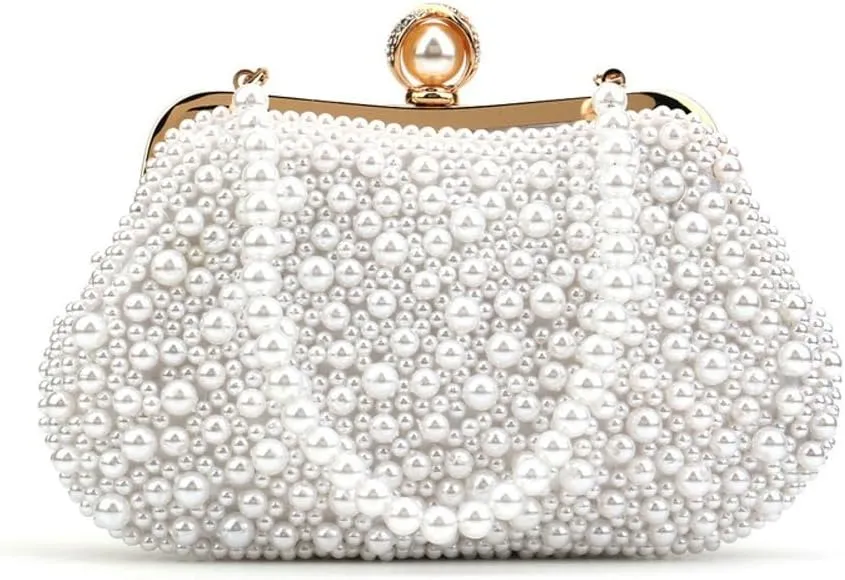Solyinne Pearl Clutch Bag for Women Evening Wedding Party Bridal Handbag for Wedding Bridal Parites Prom
