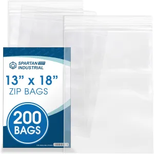 Spartan Industrial - 13 X 18 (200 Count) 2 Mil Clear Reclosable Zip Plastic Poly Bags with Resealable Lock Seal Zipper