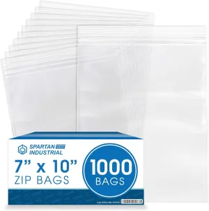 Spartan Industrial - 7 X 10 (1000 Count) 2 Mil Clear Reclosable Zip Plastic Poly Bags with Resealable Lock Seal Zipper