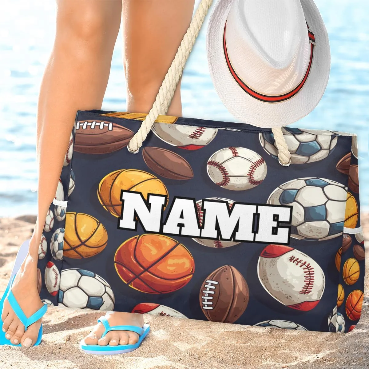 Sport Baseball Personalized Beach Bag for Women, Custom Name Waterproof Sandproof Pool Swim Bags