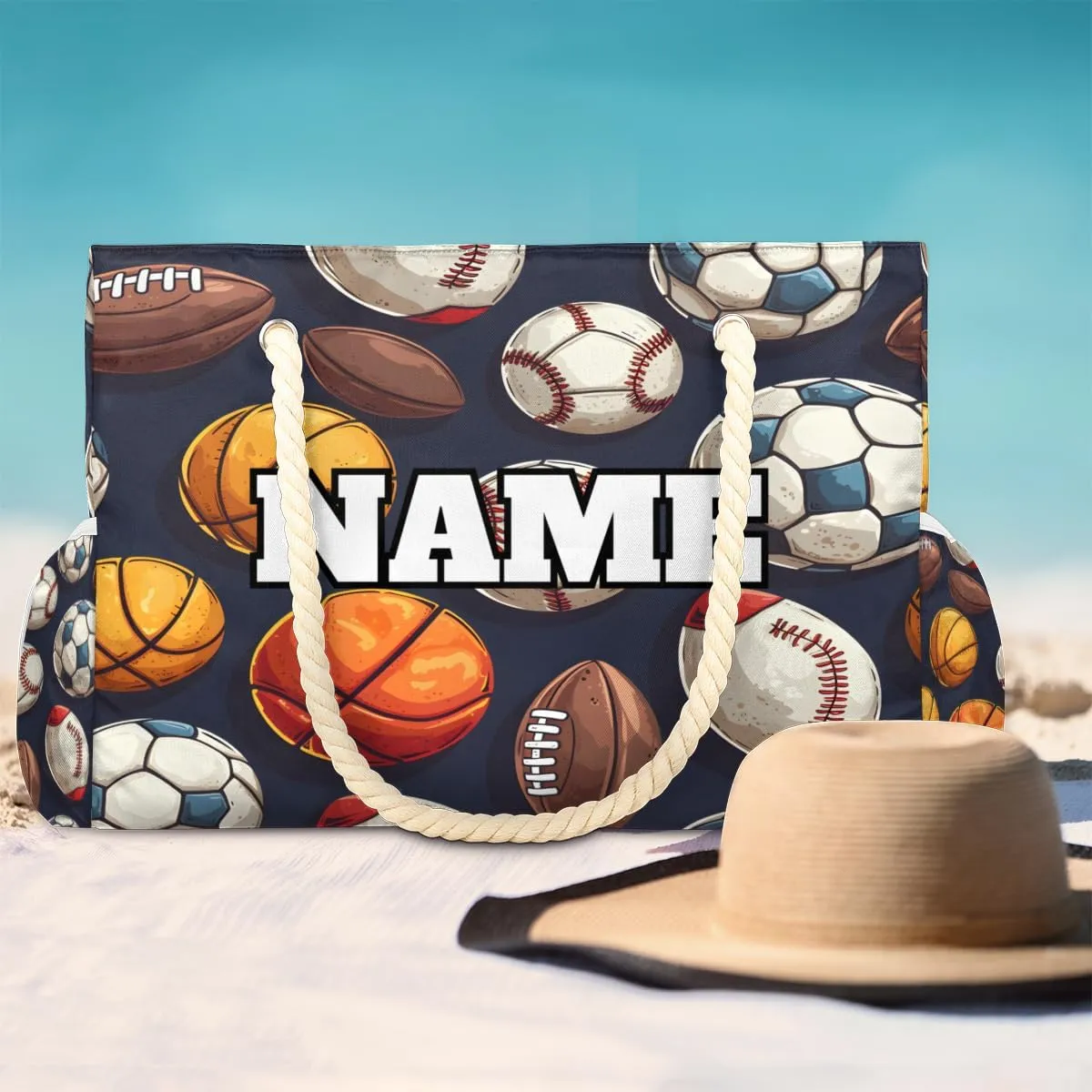 Sport Baseball Personalized Beach Bag for Women, Custom Name Waterproof Sandproof Pool Swim Bags
