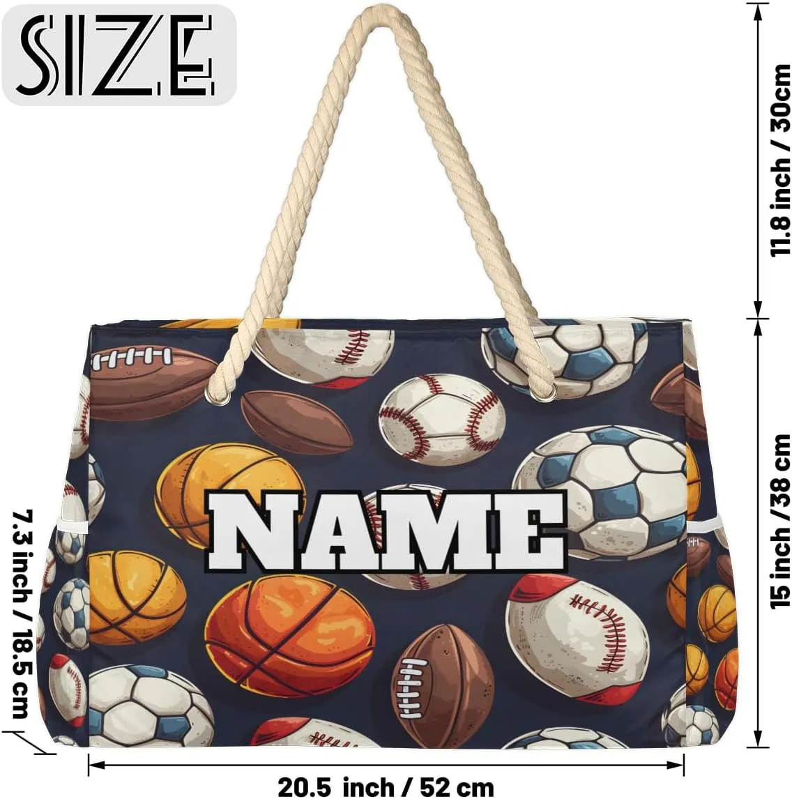 Sport Baseball Personalized Beach Bag for Women, Custom Name Waterproof Sandproof Pool Swim Bags