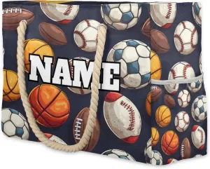 Sport Baseball Personalized Beach Bag for Women, Custom Name Waterproof Sandproof Pool Swim Bags