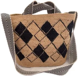 Straw Hand-woven Shoulder Crossbody Bucket Bag Handbag for Women Commuting Beach Vacation Totes Hobo Patchwork Plaid Chic