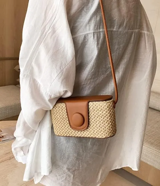 Straw Hobo Bag for Women Woven Shoulder Crossbody Bag Handbag Box Purse Small Totes for Beach
