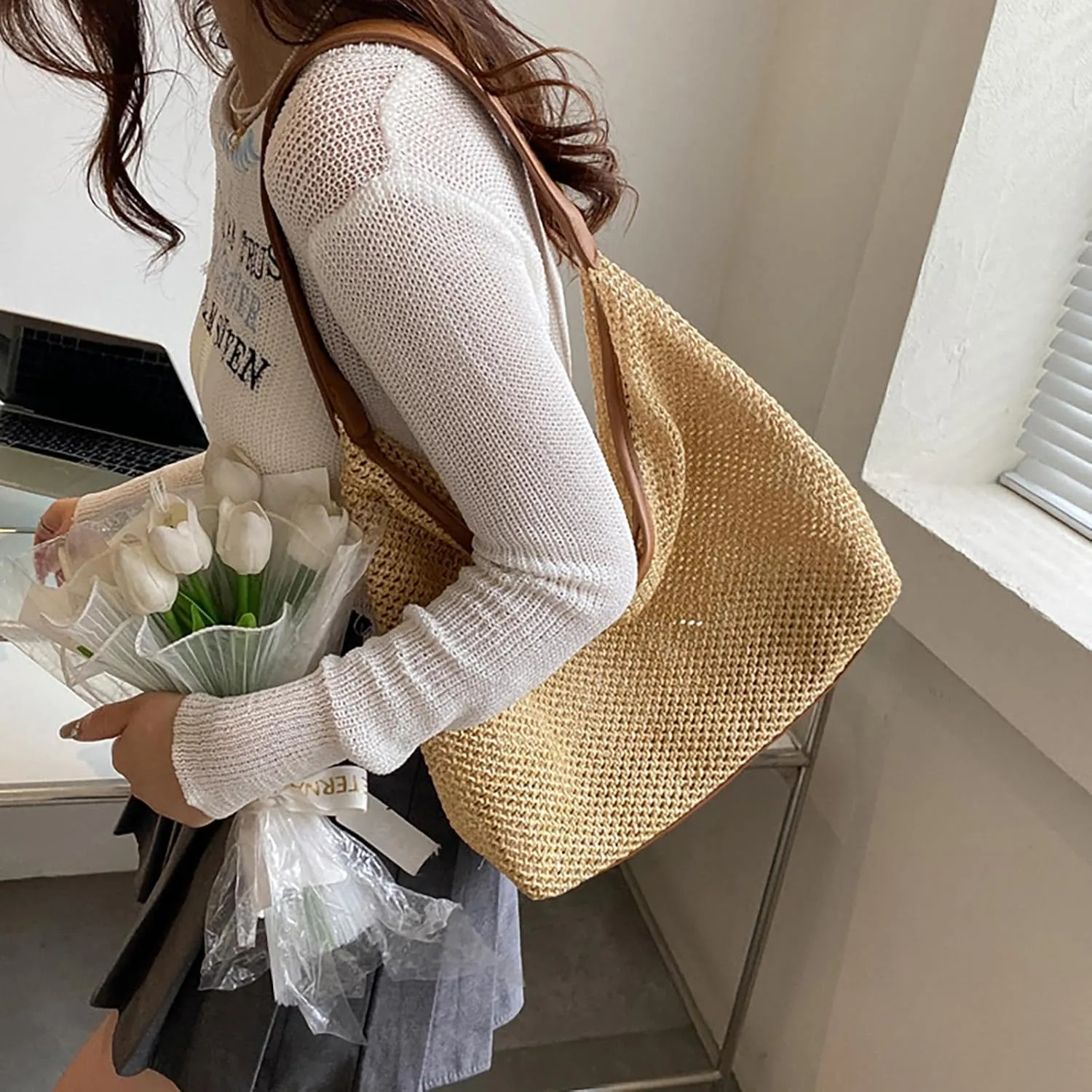 Straw Woven Shoulder Bags For Summer Shoulder Bags Woven Tote Bag Crochet Handbag Handmade Bags