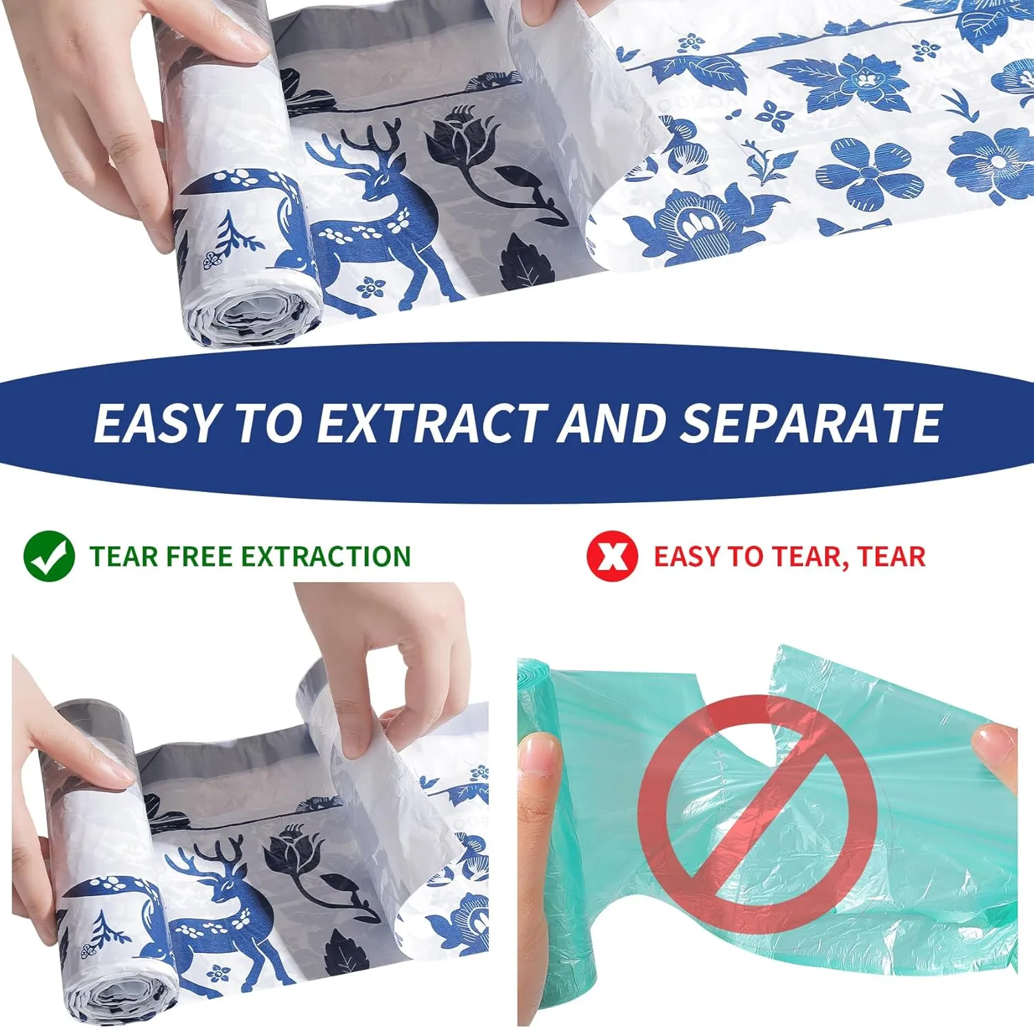 Sturdy Kitchen Drawstring Trash Bags, 13 Gallon Large Garbage Bags, 60 Counts Trash Bags for Office, Kitchen, Bedroom Trash Cans, Colored Portable Sturdy Garbage Bags, Trash Basket Bags