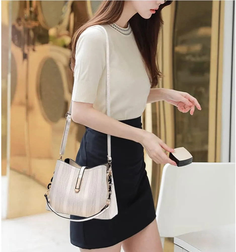 Stylish Women Crossbody Bags Faux Leather Hobo Handbags Satchel Single Shoulder Bag Textured Printing Small Totes -Blue