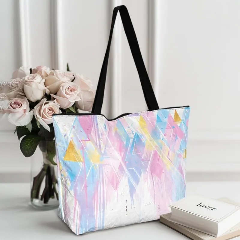 Summer Pineapple Watermelon 14'' Tote Bags, Cartoon Cat Corgi Dog Shoulder Bag, Tropical Island Scenery Handbags