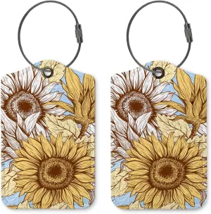 Sunflower Luggage Tags for Suitcases,Flora 2 Pack Baggage Tag Label with Steel Loop,Yellow Handbag School Bag Backpack Traveling Accessories