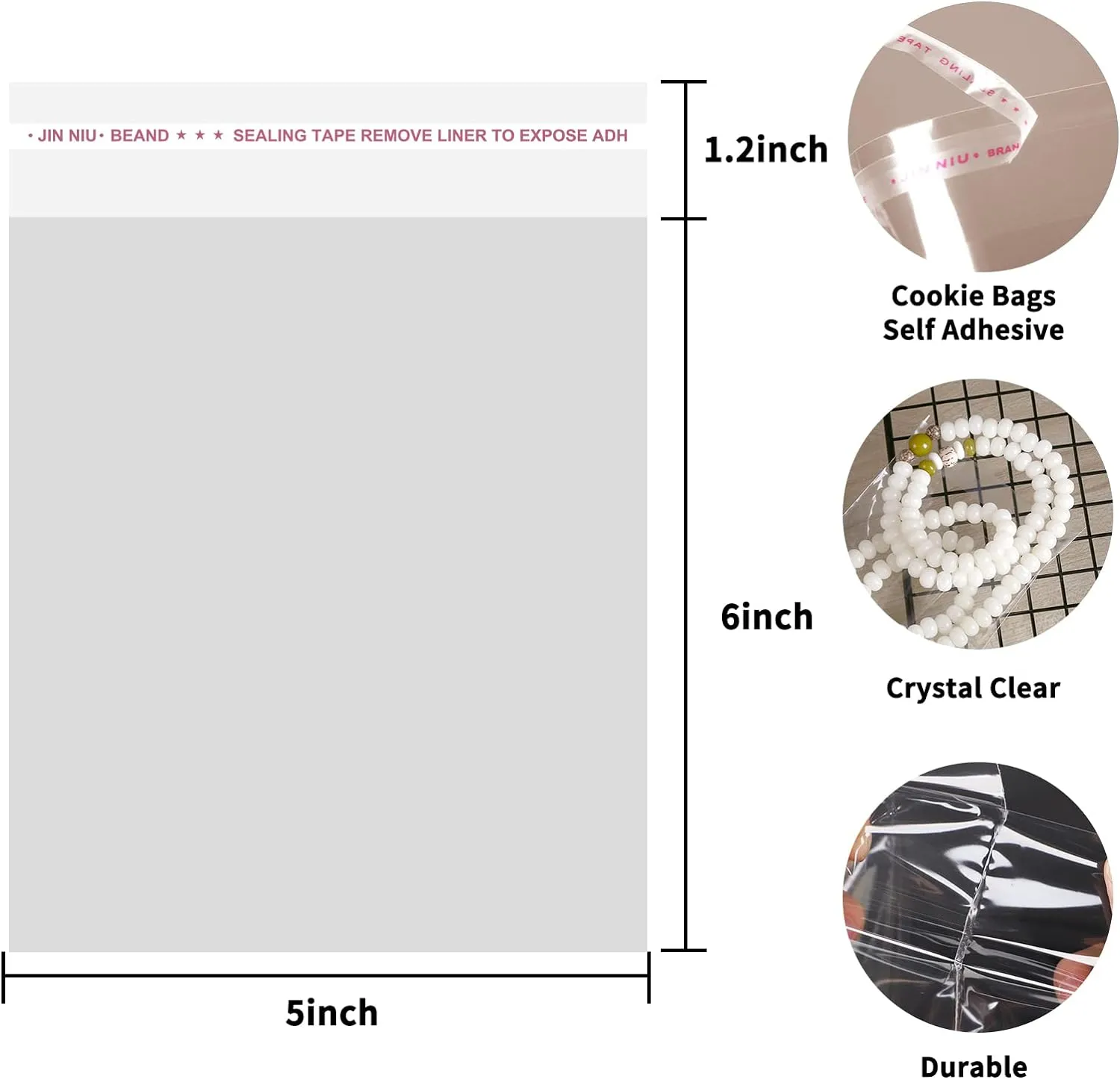 SUREHOME Cookie Bags with Seal, 200 Pcs 5x6 Inch Clear Self Sealing Cellophane Bags for Cookie Packaging Resealable Cello Treat Bag Plastic Individual Cookies Bag for Gift Giving Favors Candy Wrappers