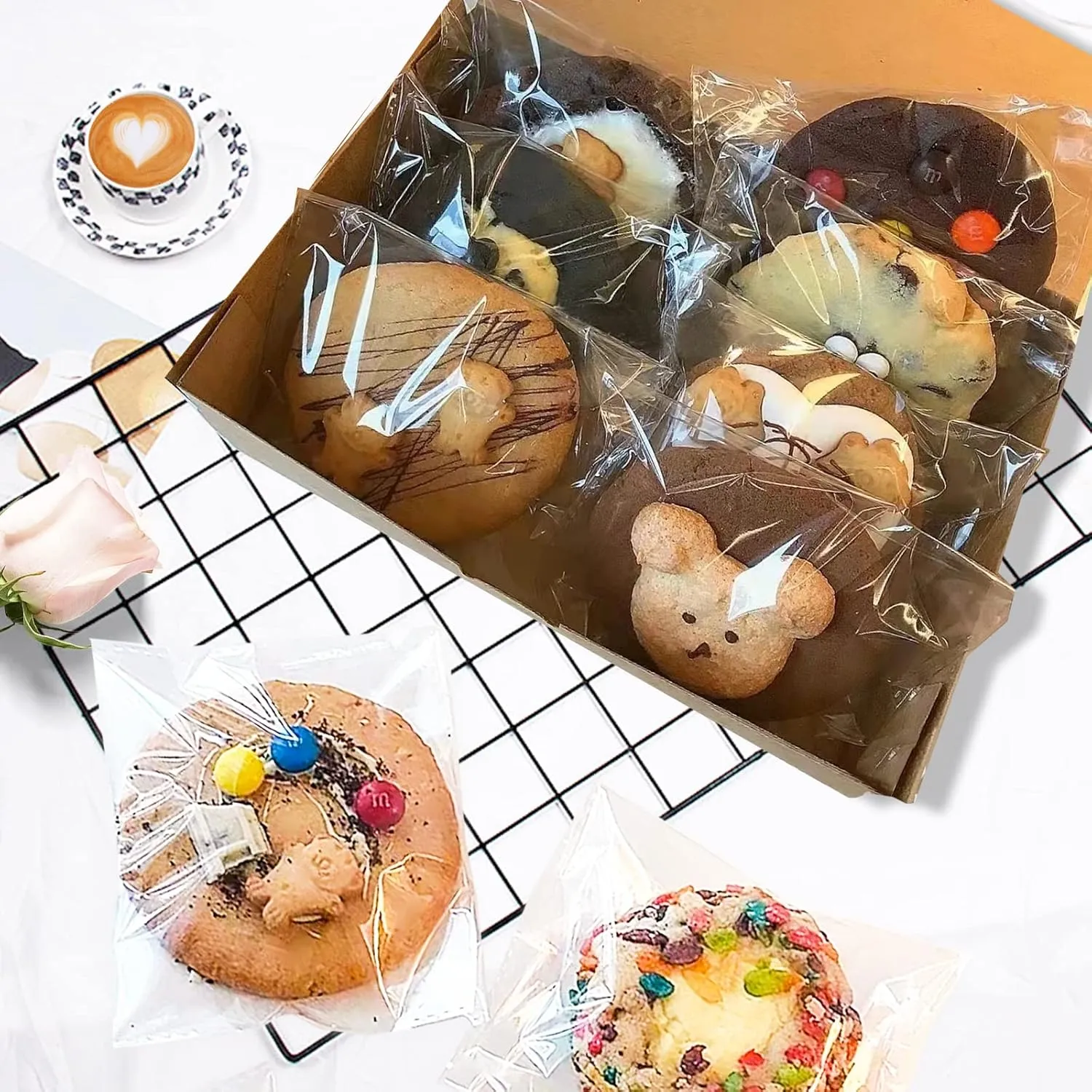SUREHOME Cookie Bags with Seal, 200 Pcs 5x6 Inch Clear Self Sealing Cellophane Bags for Cookie Packaging Resealable Cello Treat Bag Plastic Individual Cookies Bag for Gift Giving Favors Candy Wrappers