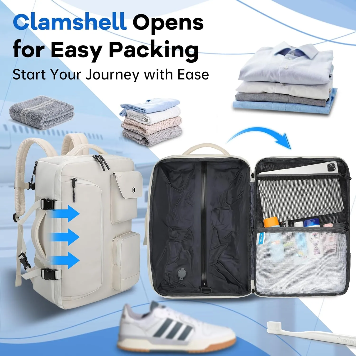 SWICKY Lightweight Travel Backpack for Laptops, Durable Carry-On Bag for Daily Use (White)