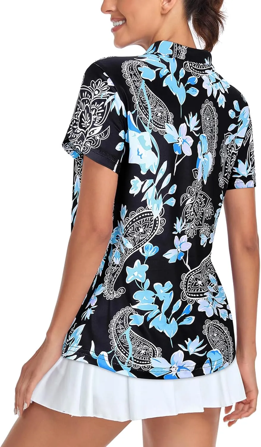 Tanst Sky Womens Golf Shirts Zip Up Overlap Short Sleeve Workout Tops Quick Dry Tennis Shirt