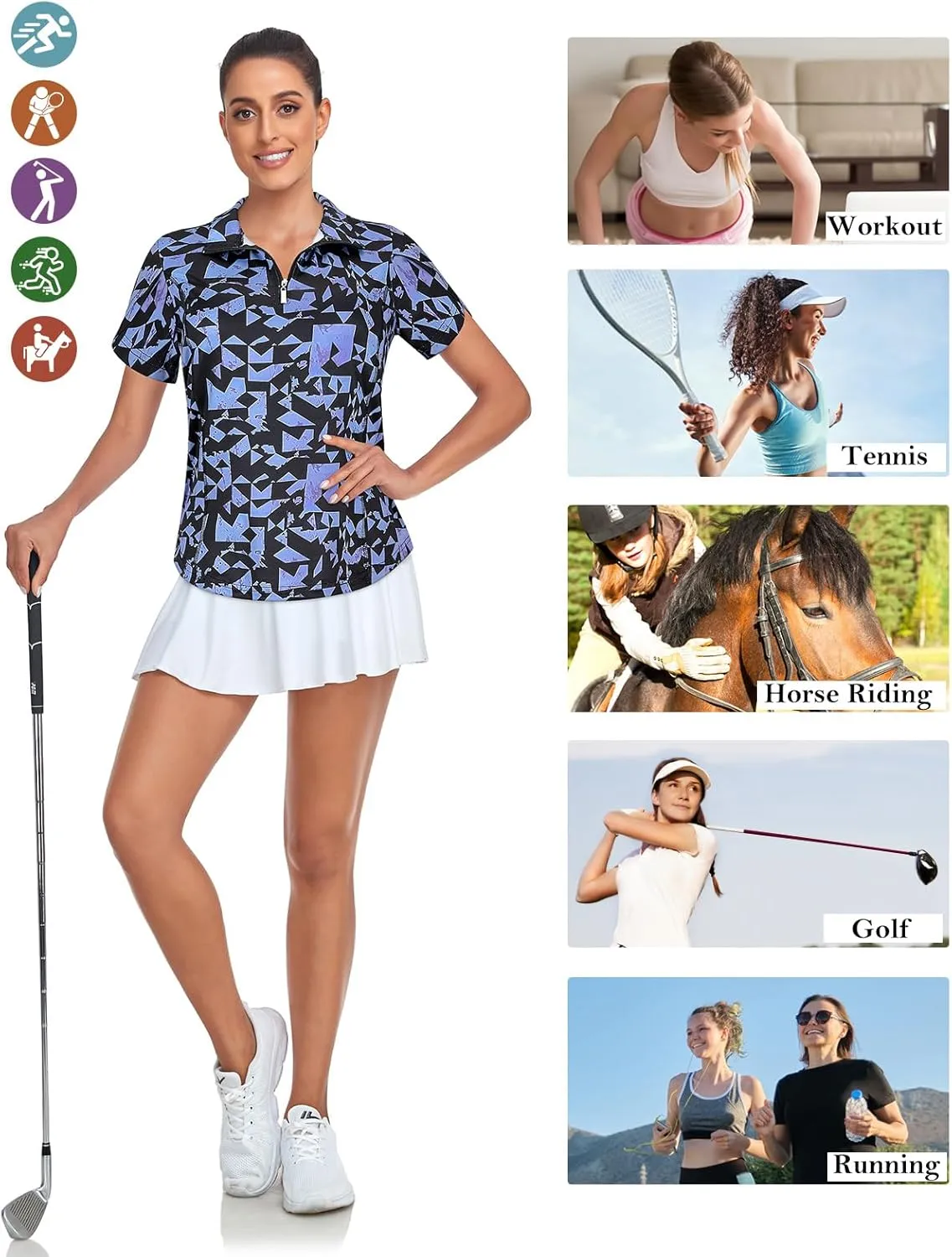 Tanst Sky Womens Golf Shirts Zip Up Overlap Short Sleeve Workout Tops Quick Dry Tennis Shirt