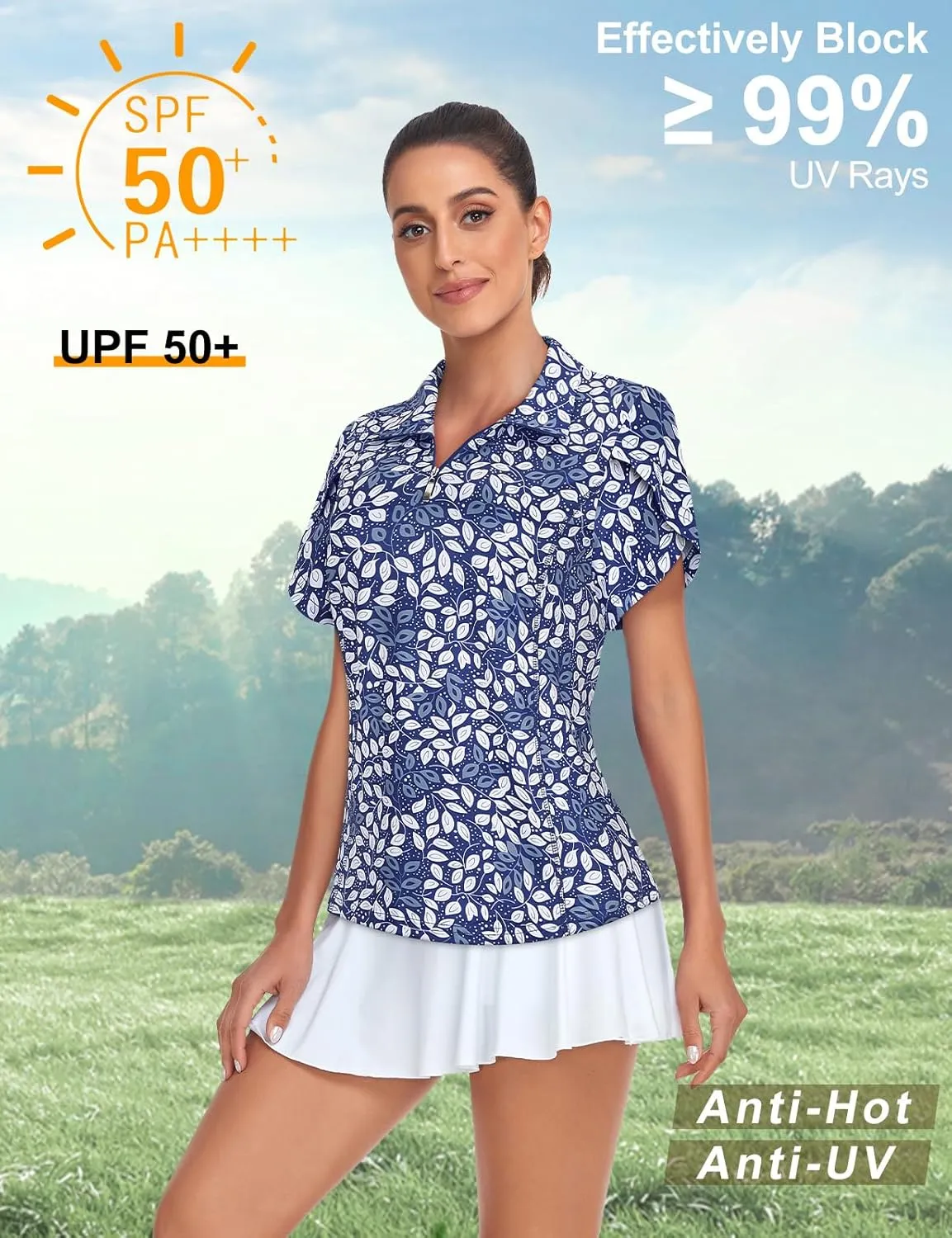 Tanst Sky Womens Golf Shirts Zip Up Overlap Short Sleeve Workout Tops Quick Dry Tennis Shirt