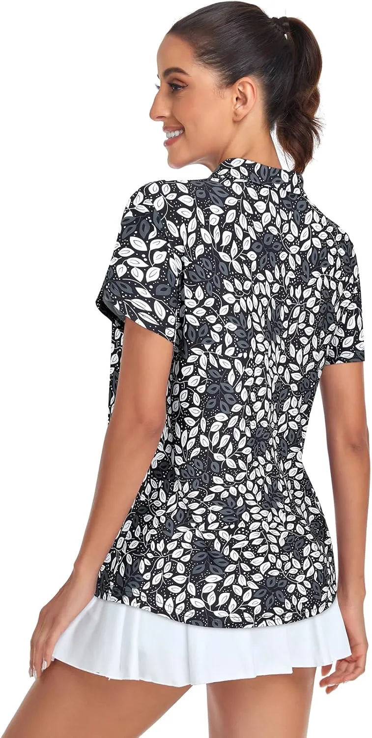 Tanst Sky Womens Golf Shirts Zip Up Overlap Short Sleeve Workout Tops Quick Dry Tennis Shirt