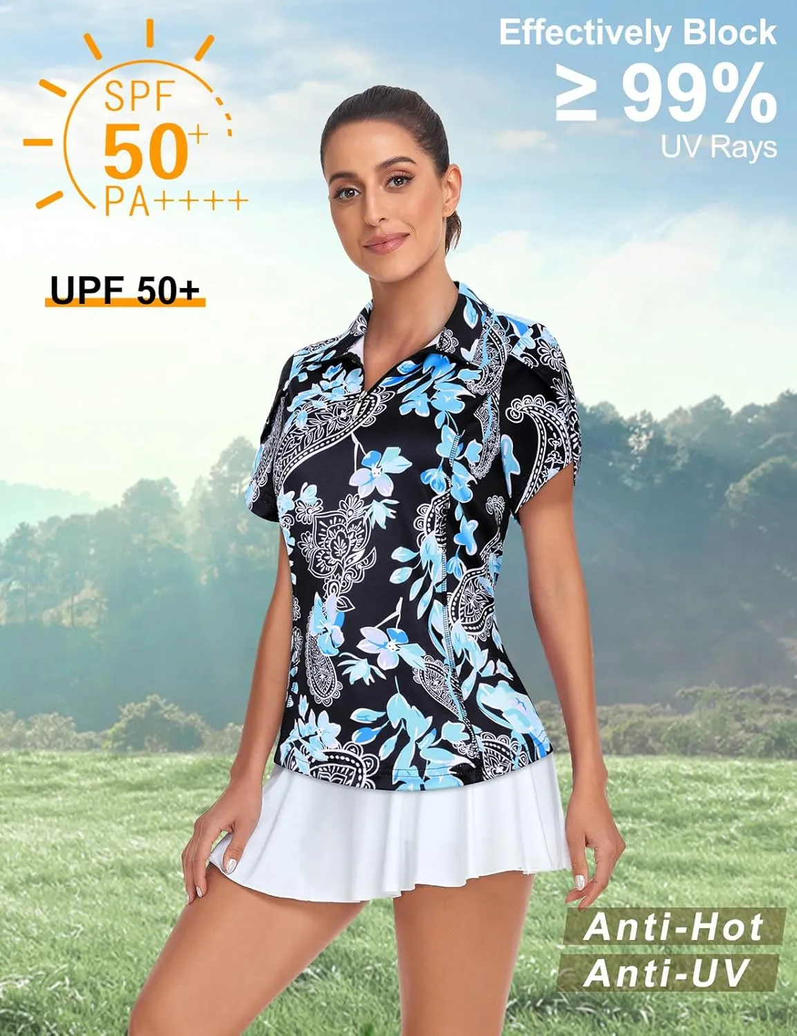 Tanst Sky Womens Golf Shirts Zip Up Overlap Short Sleeve Workout Tops Quick Dry Tennis Shirt