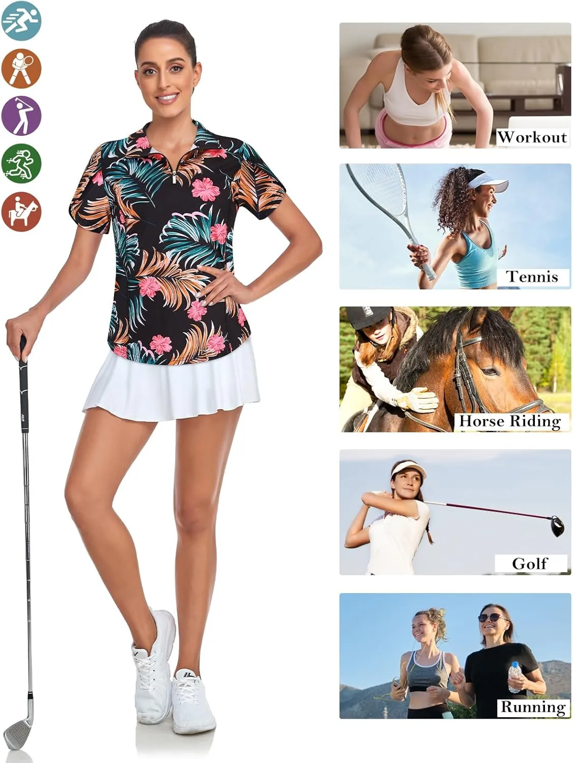 Tanst Sky Womens Golf Shirts Zip Up Overlap Short Sleeve Workout Tops Quick Dry Tennis Shirt
