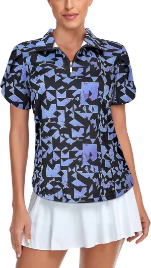 Tanst Sky Womens Golf Shirts Zip Up Overlap Short Sleeve Workout Tops Quick Dry Tennis Shirt