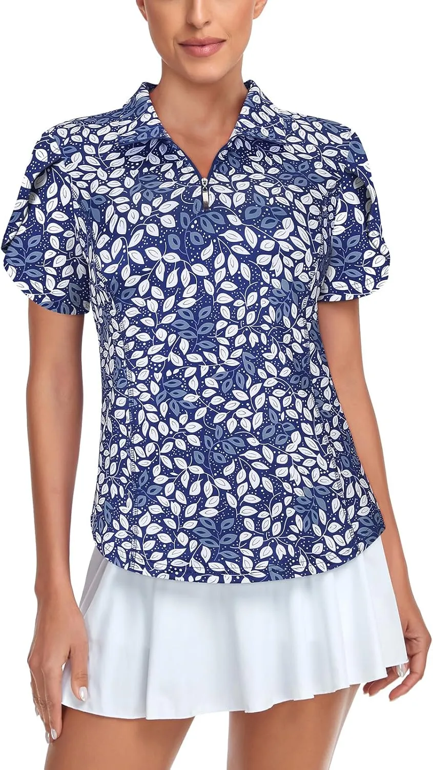 Tanst Sky Womens Golf Shirts Zip Up Overlap Short Sleeve Workout Tops Quick Dry Tennis Shirt