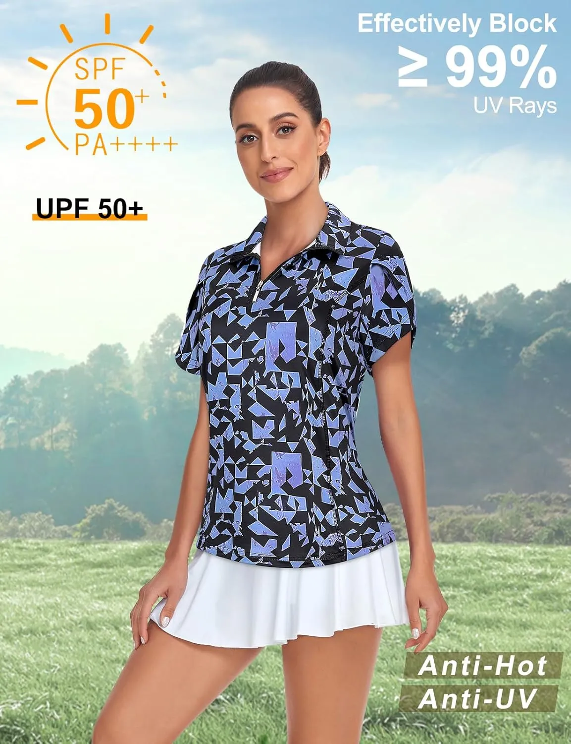 Tanst Sky Womens Golf Shirts Zip Up Overlap Short Sleeve Workout Tops Quick Dry Tennis Shirt