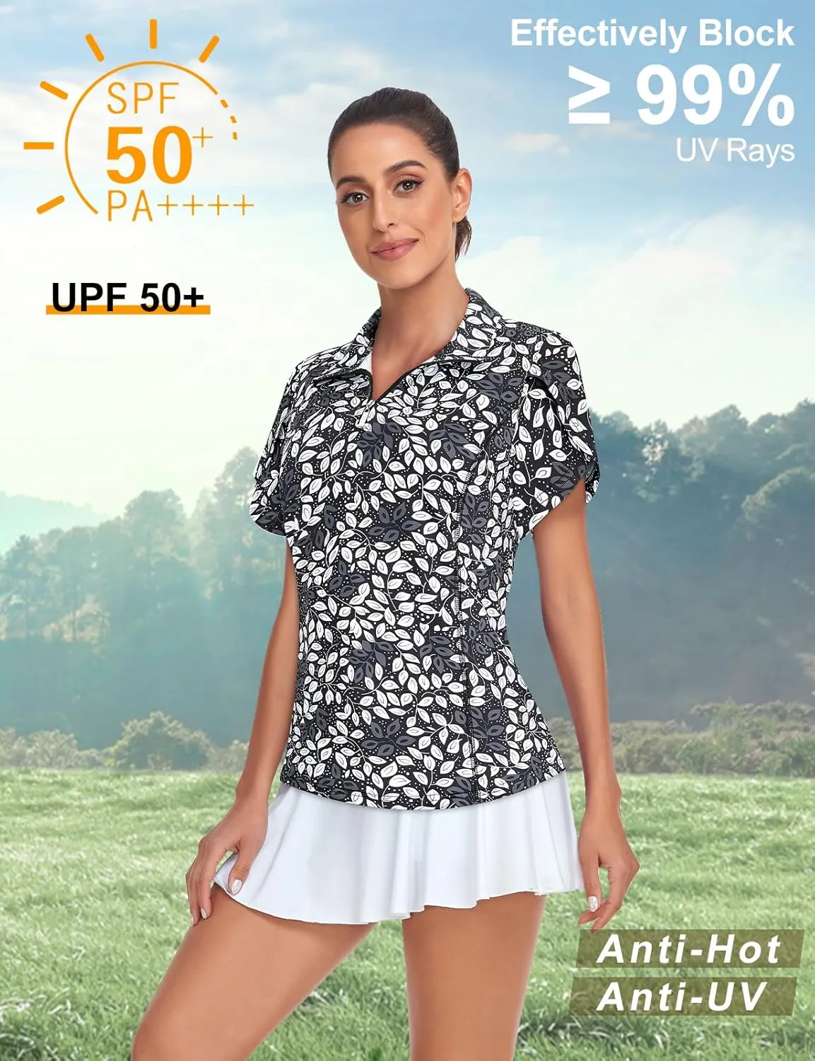 Tanst Sky Womens Golf Shirts Zip Up Overlap Short Sleeve Workout Tops Quick Dry Tennis Shirt